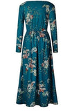 Floral Print Long Sleeve Pockets Empire Waist Dress