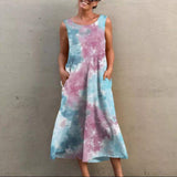 Sleeveless Tie Dye Loose Women Round Neck Sleeveless Dress