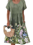 Casual Floral Round Neck A-line Dress