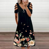 2021  Summer Zipper Floral Print Short Sleeve Dress