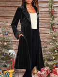 Solid gold velvet long lace-up women's double pocket trench coat