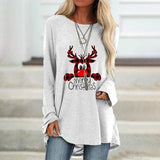 Christmas Plus Size Print Round Neck Long Sleeved T-shirt