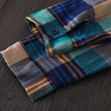 Cotton mid-length plaid long-sleeved shirt