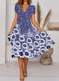 Flower Print V-Neck Casual Splice Dress