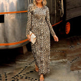 Leopard Print Pocket Design Bodycon Maxi Dress