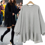 Casual Short Solid Color Wild Loose Plus Ruffled Sweater Dress