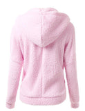 Solid Color Long Sleeve Hooded Zipper Sweater Stretchy Soft Fleece Jacket