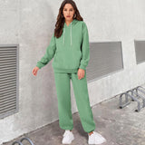 Fashion Casual Sports Hooded Solid Color Sweater Suit