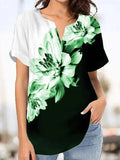 Flower Printing Elegant V Neck Blouses