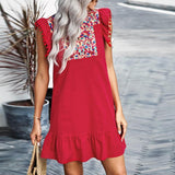 Fringe-Breasted Embroidery Casual Dress