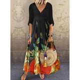 Stunning Print V-Neck Half Sleeve Maxi Dress