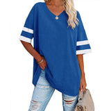 Loose Half-Sleeved V-Neck Contrast Color Waist T-Shirt