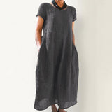 Elegant Linen Sundress vintage Short Sleeve Tunic