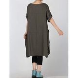 Plus size summer new round neck cotton and linen washed lantern dress