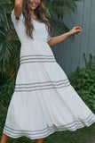 White Half Sleeves V-neck Dress