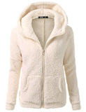 Solid Color Long Sleeve Hooded Zipper Sweater Stretchy Soft Fleece Jacket