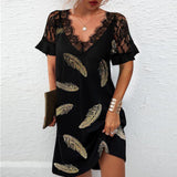 Elegant V-neck Lace Short-sleeved Dress