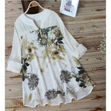 Vintage V-Neck Floral Printing Patch Long Sleeves Top