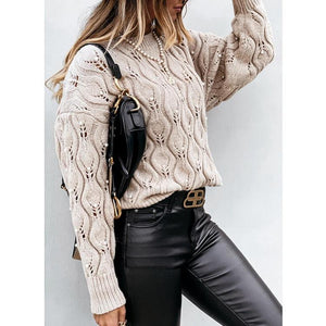 Solid Color Bubble Bead Hollow Loose Sweater