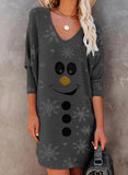 Autumn Fashion Smiley Christmas elk Print Lady A-Line Dress