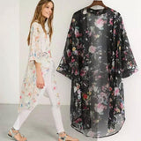 Vintage Floral Chiffon Shirts Kimono Cardigan Boho