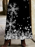 Casual Snowflake Print Crew Neck Long Sleeves Maxi Dress