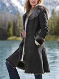 Elegant Windbreaker Fur Hooded Jacket Coat