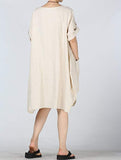 Plus size summer new round neck cotton and linen washed lantern dress