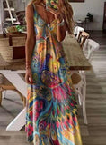 2021 Colorful Peacock Flower Print  Dress