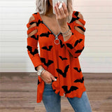 Halloween T-Shirt Pumpkin Floral Printed V-Neck Long-Sleeved Top