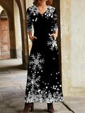 Casual Snowflake Print Crew Neck Long Sleeves Maxi Dress