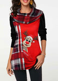 Christmas print stitching long-sleeved T-shirt