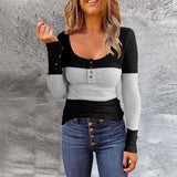 Color-block Crew Neck Long-sleeve Pullover Top