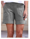 Women Pockets Shift Casual Linen Quarter Shorts