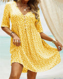 Plus Size Boho Floral Print Short Sleeve Knee Length Mini Dresses