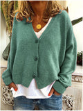Winter Knitted Wool Blend V-neck Sweater Coat