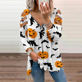 2021 New Halloween Pumpkin Printed V-Neck Long-Sleeved Top