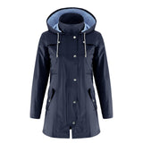 Hooded mid-length women's rainproof jacket