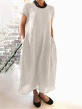 Elegant Linen Sundress vintage Short Sleeve Tunic