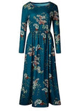 Floral Print Long Sleeve Pockets Empire Waist Dress