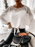 New women's long-sleeved lace lace shirt solid color commuter top