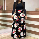 Christmas Printing Long Sleeve Dress