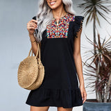 Fringe-Breasted Embroidery Casual Dress