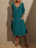 Cotton Long Sleeve Soft Midi Shirt-dress