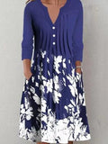 Blue Floral Printed A-Line Casual Long Sleeve Dresses