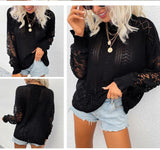 Fashion lace stitching hollow top