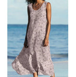 Summer sleeveless side split flower print A-line maxi dress