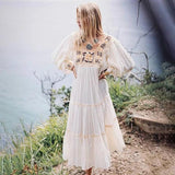 Cotton Embroidery Flower Boho Long Sleeve Dress