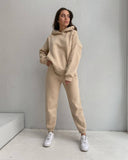 Loose Solid Color Casual Hooded Sweater Suit