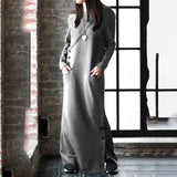 Long Fleece Sweatshirt Casual Pullovers Long Sleeve Button Maxi Dress